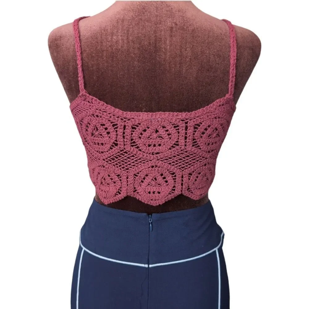 Zara brown cropped crochet top size s - Picture 3 of 5
